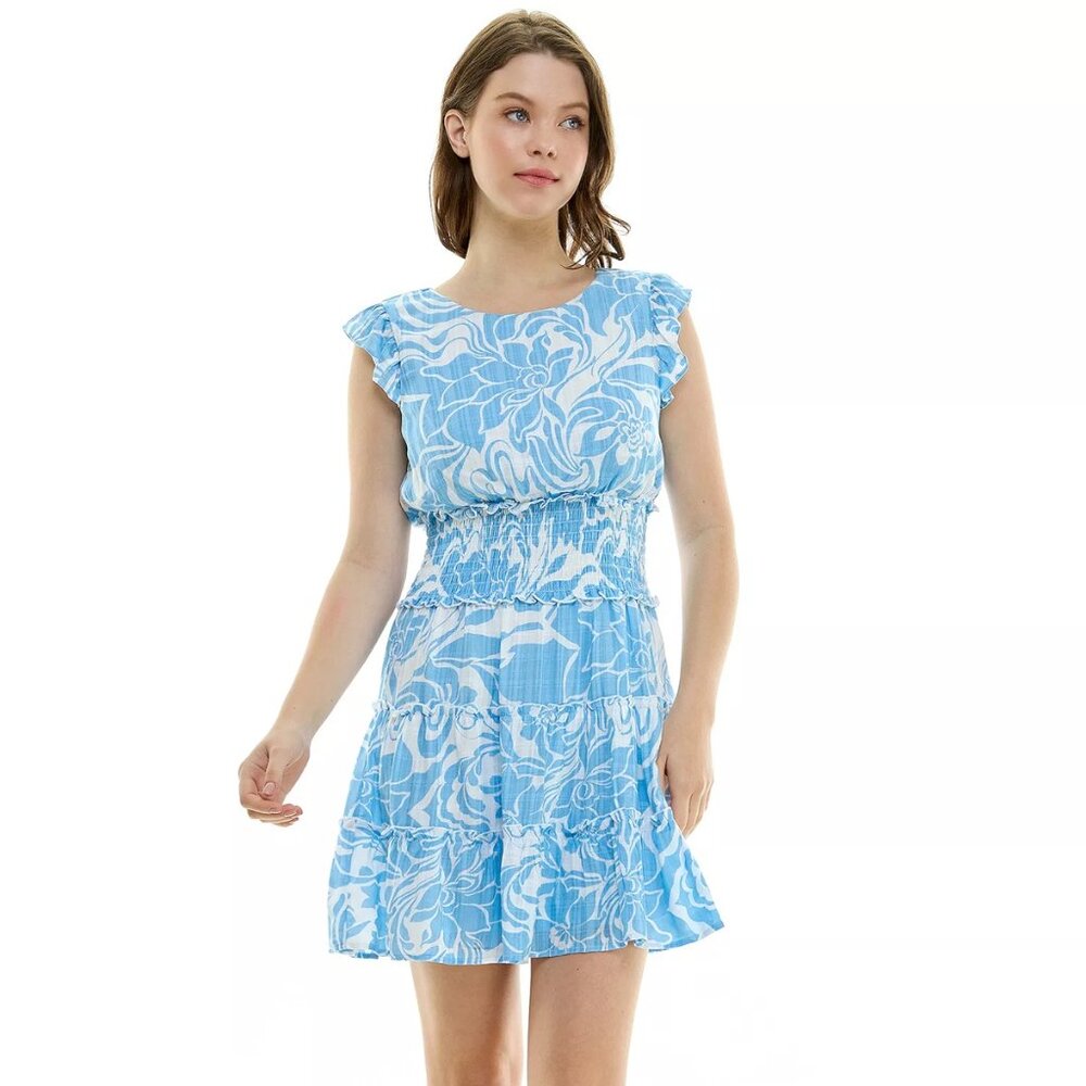Lily Rose Hi-Neck Smocked Waist Skater Dress,‎ Size Large